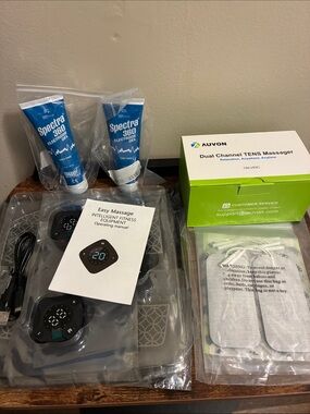 Auvon Dual Channel TENS Massager with Gel & Pads BUNDLE